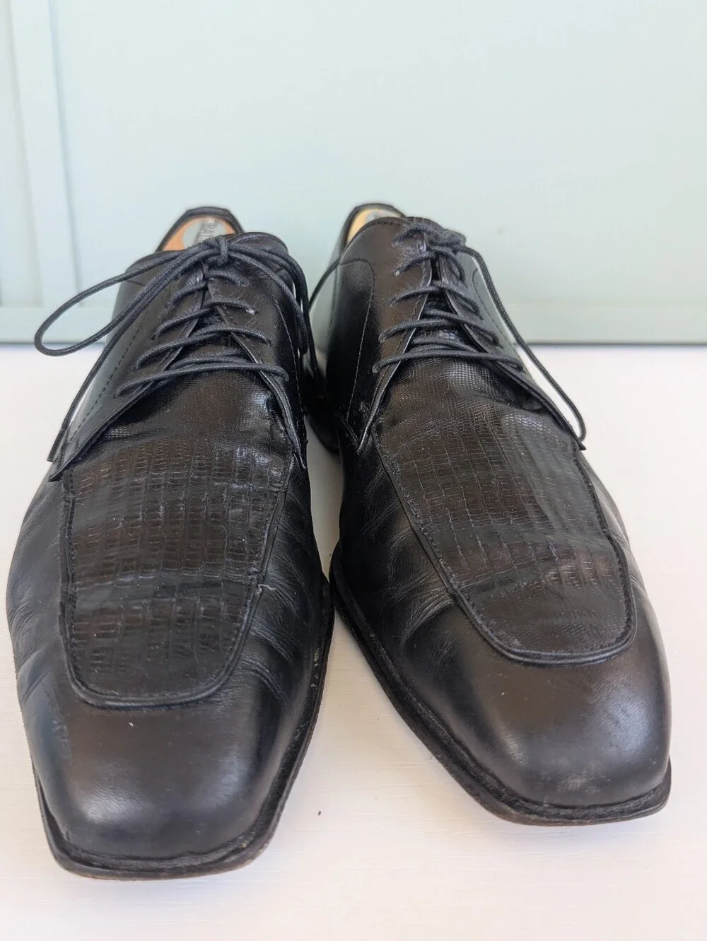 Black Textured Leather Derby Oxfords